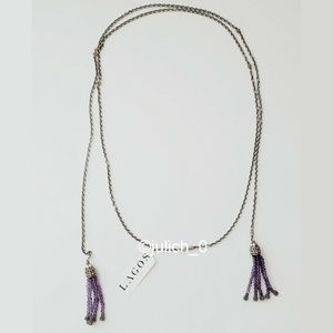 LAGOS Sterling Silver 18K Gold Caviar Icon Amethyst Tassel Lariat Neckla…